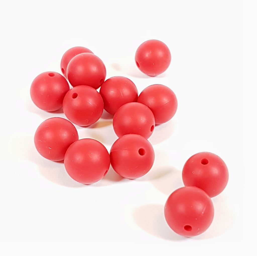 15mm Round Silicone Bead - Red