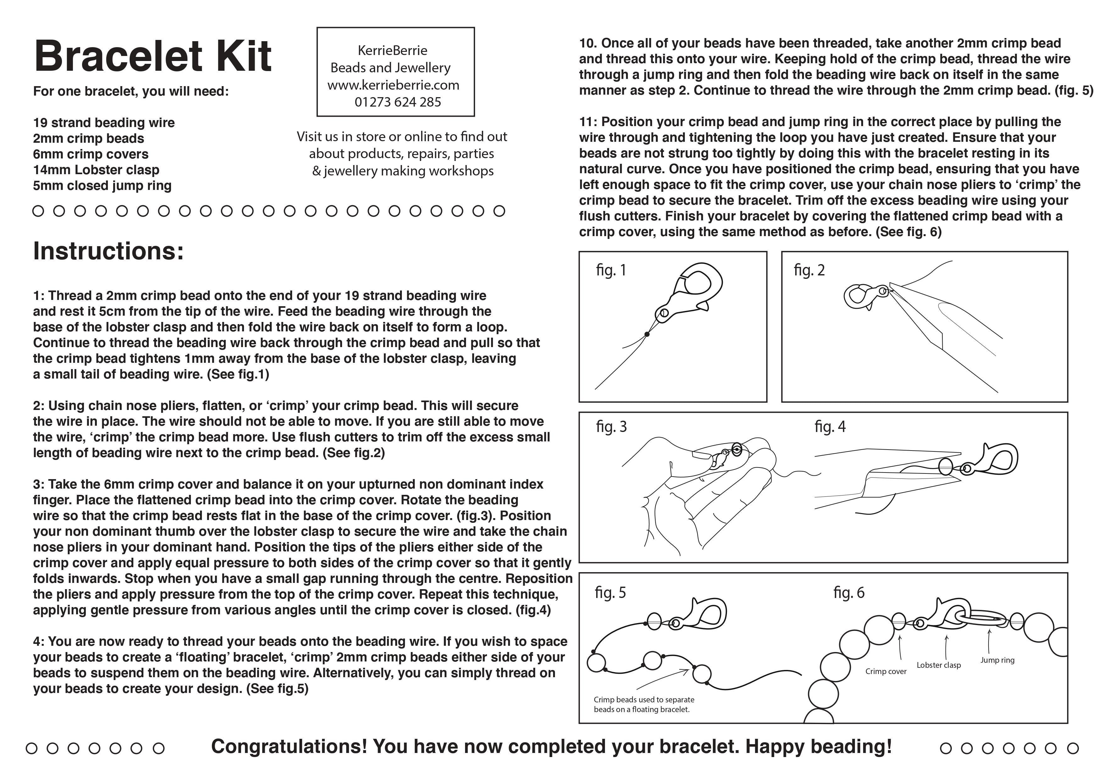 FREE Bracelet Making Instructions (Hard Copy Print Out